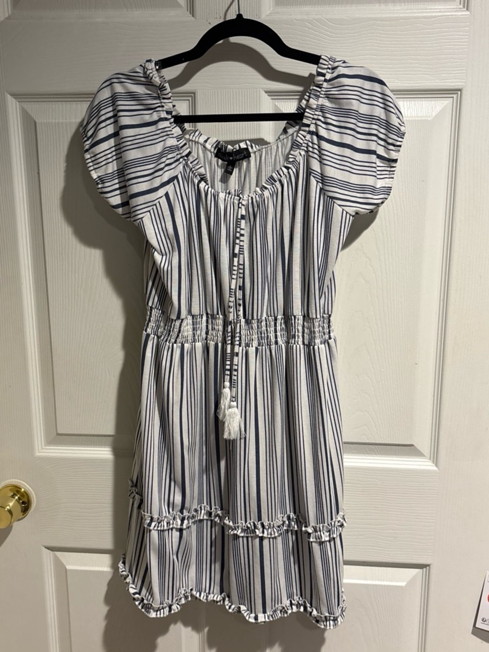 Derek ❤️ heart Striped Tassel Tie Summer Dress - Blue on White